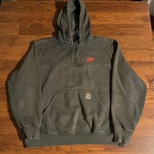 Carhartt Mens 2XL Vintage Quarter Zip Hoodie Faded Charcoal Gray Sweatshirt